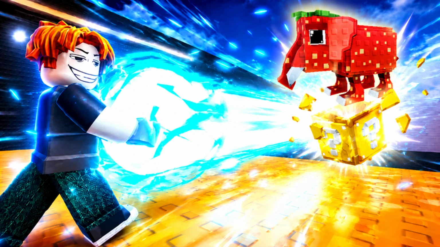 Official Power Blast Lucky Blocks hero showing a charged blast